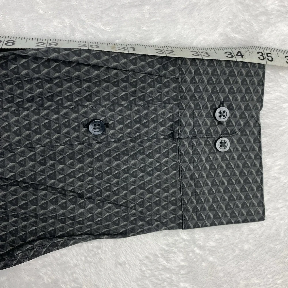 ALFANI Dress Shirt Mens 17-17.5/34-35 Black/Gray Geometric Athletic Fit NWT!